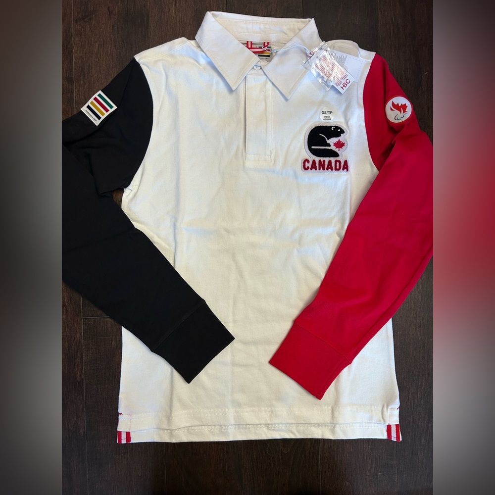 NWT HBC Team Canada Olympics Paralympics Long Sleeve Men’s XS Rugby Polo Shirt